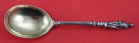Berry Spoon GW Sheffield 1892 HA= Atkin Brothers 3-D figural handle of man and child 8 1/2